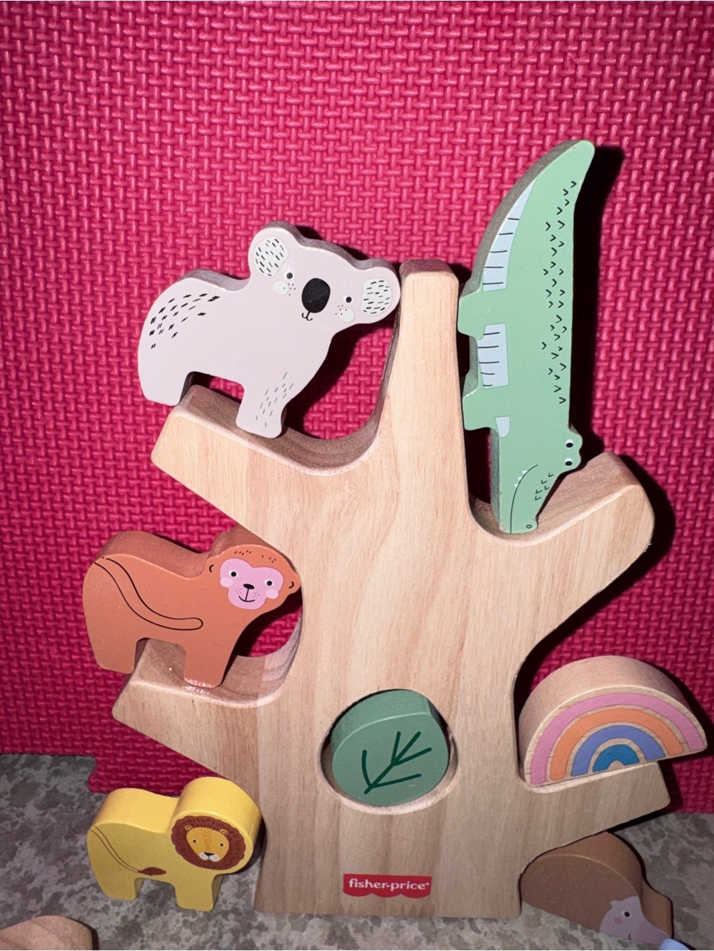Fisher-Price Wooden Animal Tree Stacker - Green, Pink, Brown, Yellow